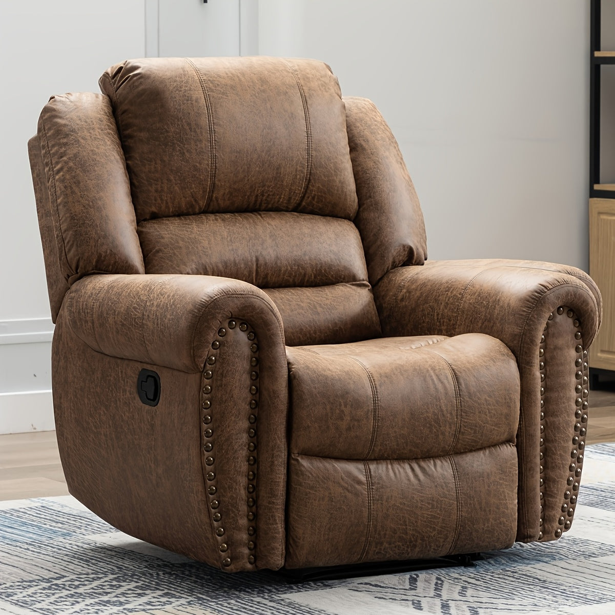 Faux Leather Recliner Chair, Classic And Traditional Manual Recliner Chair with Comfortable Arms And Back Single Sofa for Living Room