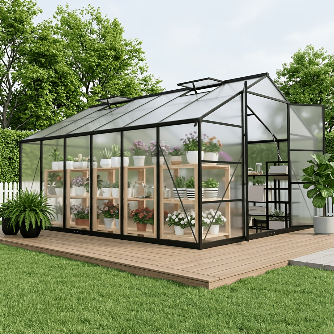 [Polycarbonate Greenhouse] 10X12 FT Greenhouse, Greenhouses For Outside, Polycarbonate Greenhouse With Aluminum Frame, Lockable Door And Ajustable Roof Vent For Backyard, Green Houses For Outside Garden Backyard, Patio, Garden Houses