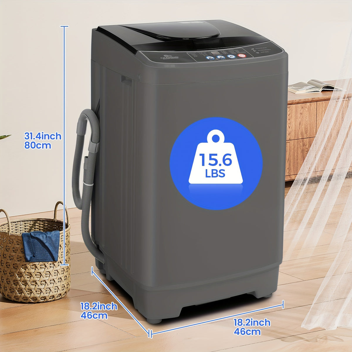 Portable Washing Machine 17.8Lbs/15.6Lbs Large Capacity, Full Automatic Washing Machine with 10 Programs And 8 Water Levels Selections, LED Display, Low Noise, Small Washing Machine for Apartment, Home, Dorms, Apartment Laundry, Compact Laundry Solution,
