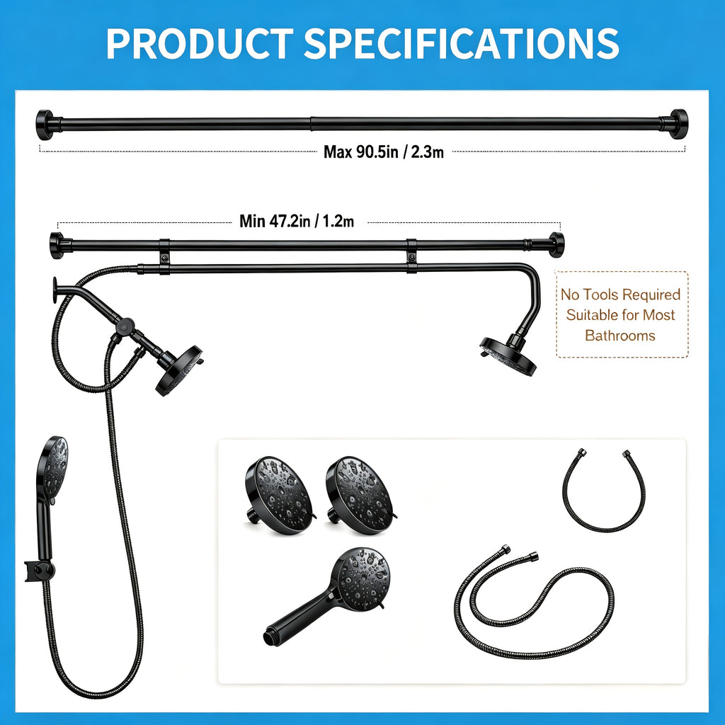[Tandem Shower System] Dual Shower Heads for Couples - Tandem Shower System with Handheld Head, Triple Shower Head for Two People, High Pressure Adjustable Double and Handheld Shower Heads