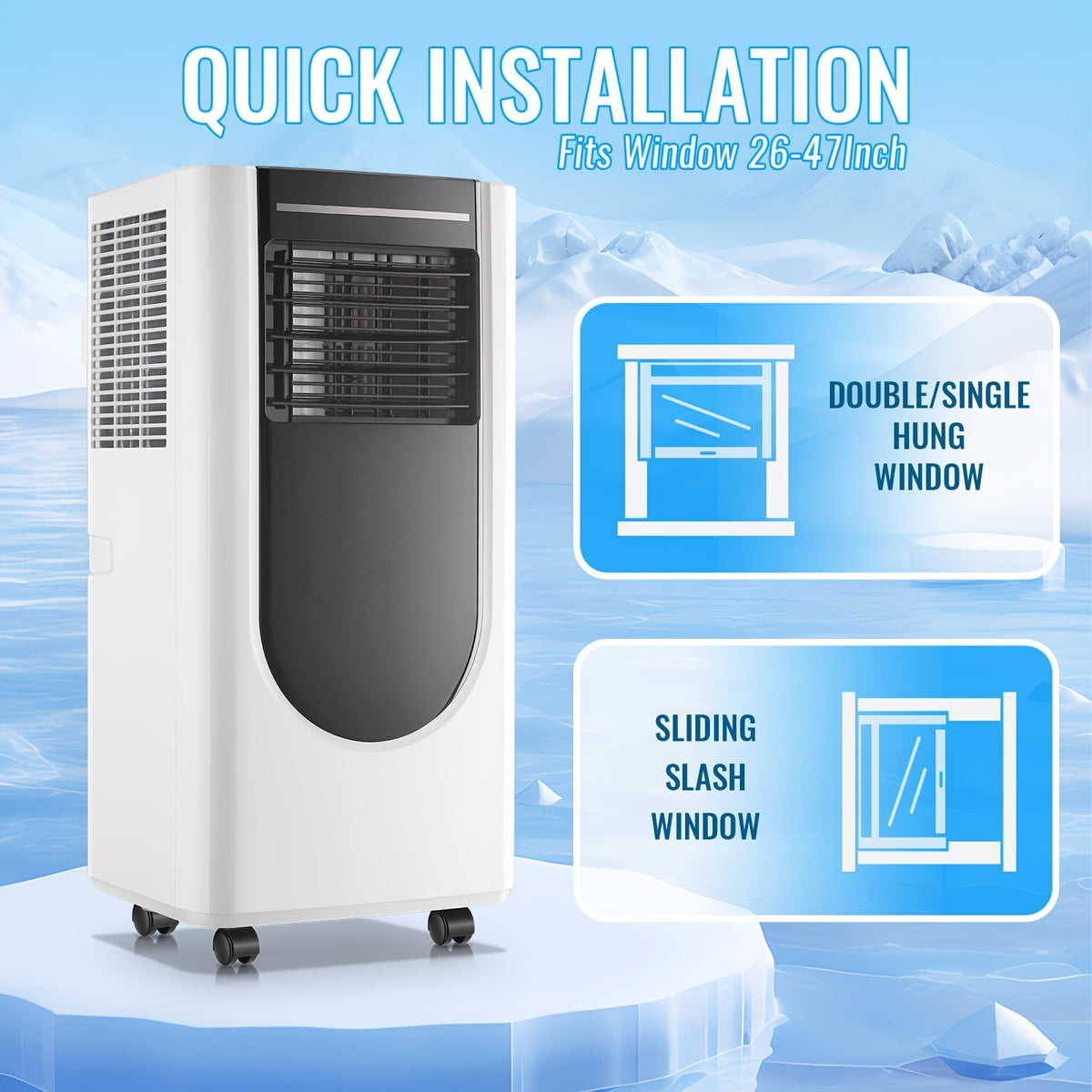 8000 BTU ASHRAE(4400 BTU SACC) Portable Air Conditioner With Remote Control, 3-in-1 Freestanding AC Unit, Cool Rooms Up To 250 Sq Ft