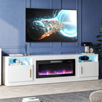Fireplace TV Stand with 36" Fireplace, 80" TV Stand with LED Light for TVs Up to 85", Entertainment Center Console Table with Highlight Storage Cabinets