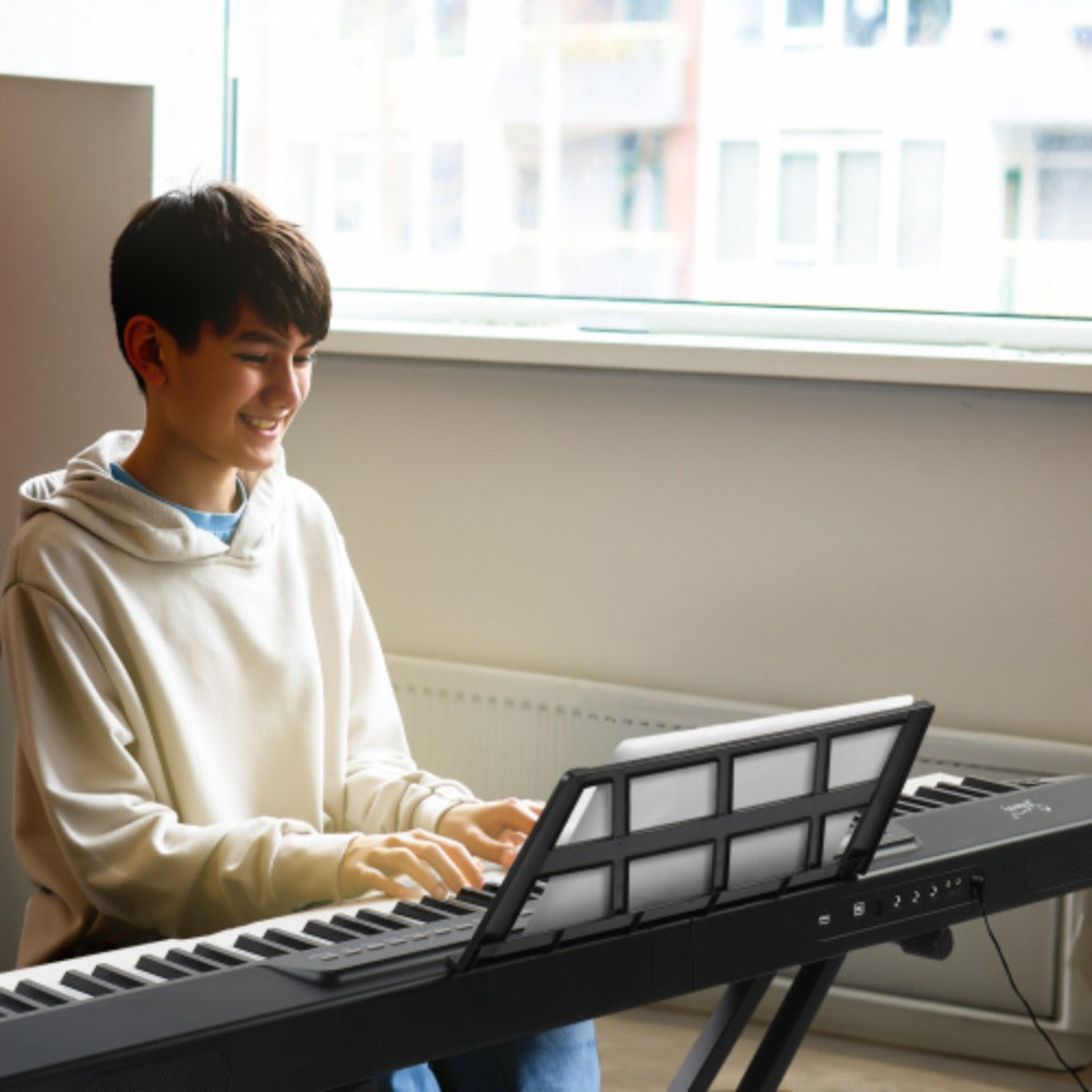 88 - Key Full - Size Semi - Weighted Digital Piano In Elegant White: Comes With Dual - Tube X - Shape Stand