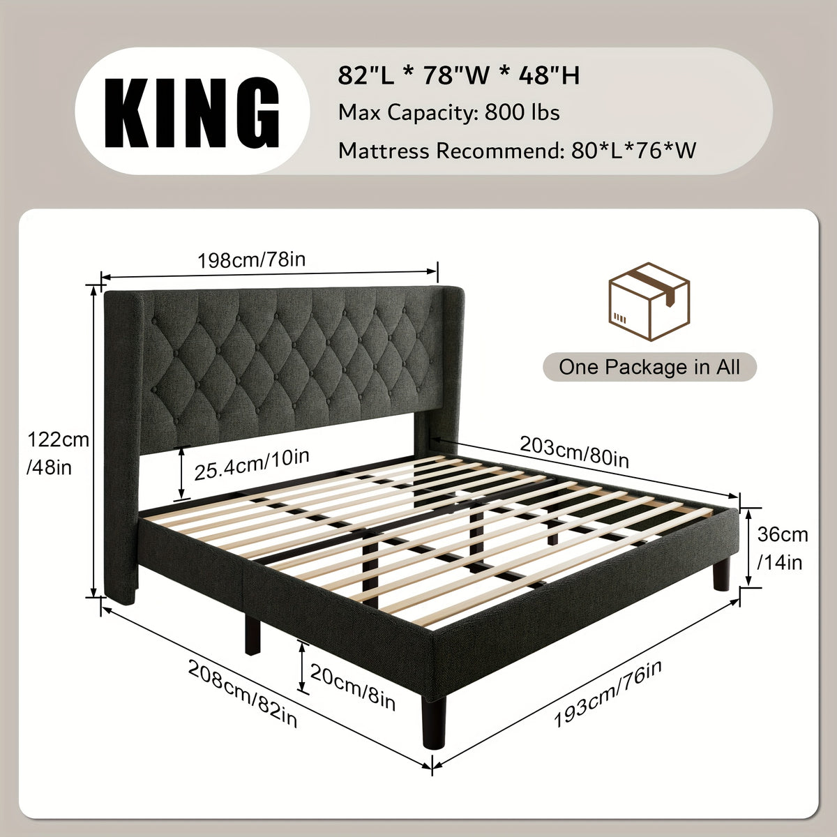 Valnase Modern Style Platform Bed Frame with 24"H Button Tufted Headboard, Solid Wood Slats Support, Artistic Legs Design - Dark Grey/Light Grey/Black Linen & White Velvet Options, Bed Frame for Home Bedroom