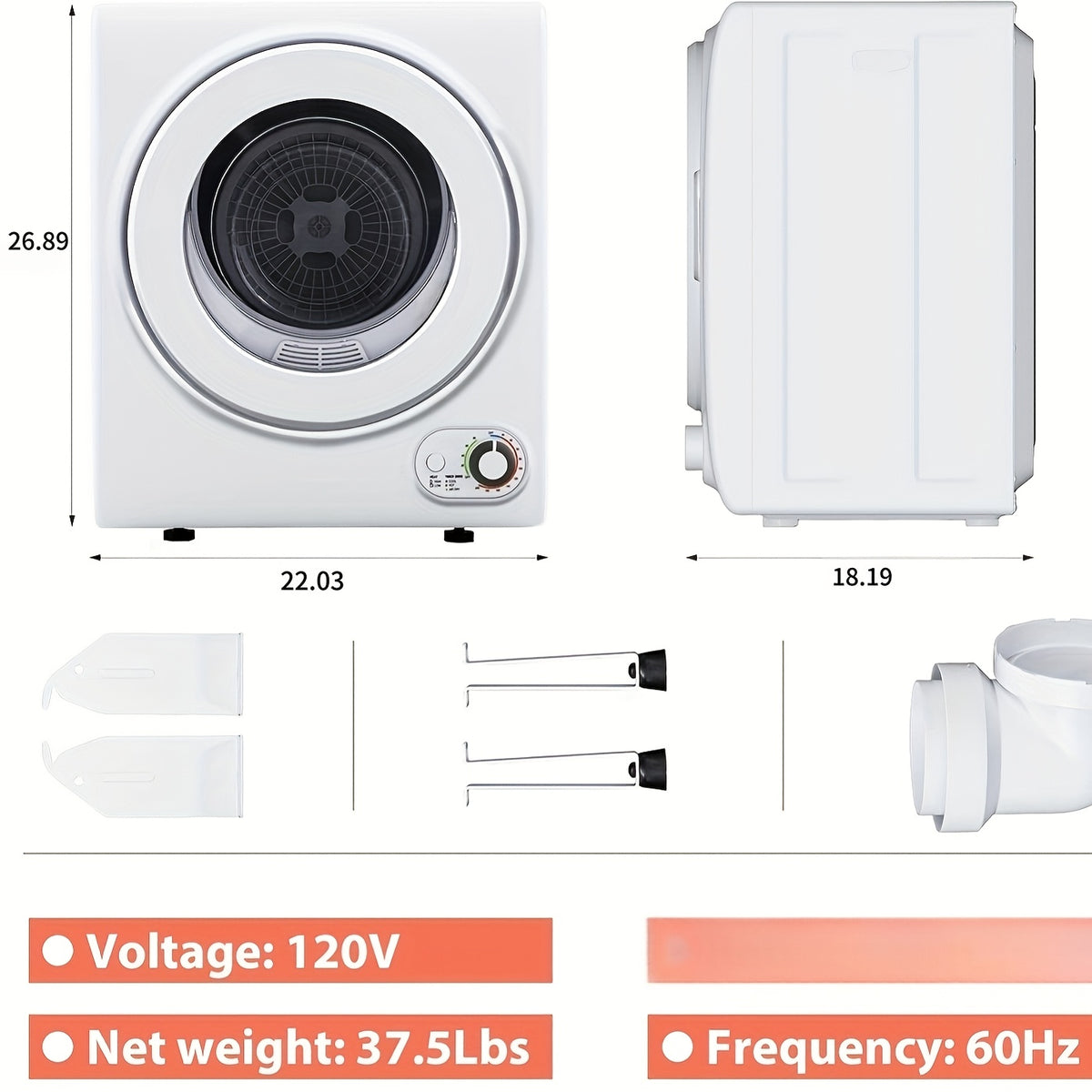 ICYGLEE 110V Portable Laundry Dryer with Stainless Steel Drum, Compact Electric Dryer 1.5/1.85 Cu.ft Front Load, Ideal for Apartments, RVs, And Dorms, White, User-friendly Controls