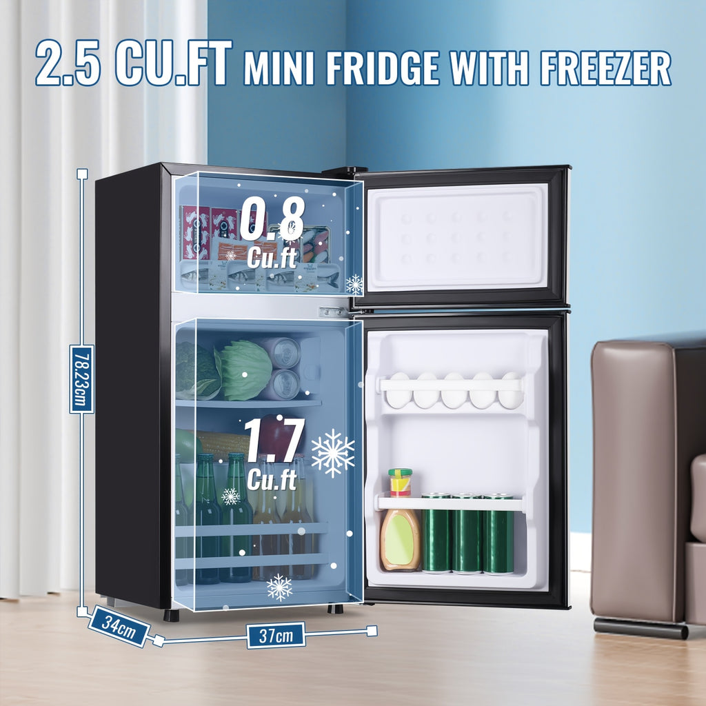 5.0/3.5/2.5 Cu.ft Small Fridge with Freezer 2-Door Compact Refrigerator 7-Level Adjustable Thermostat, Removable Shelves and Bakset, Perfect for Dorm, Office, RV, Bedroom, Silvery