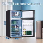 5.0/3.5/2.5 Cu.ft Small Fridge with Freezer 2-Door Compact Refrigerator 7-Level Adjustable Thermostat, Removable Shelves and Bakset, Perfect for Dorm, Office, RV, Bedroom, Silvery