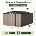 [Metal Storage Shed] 8x6ft (7.33'x5.28' Base, No Floor), 6 X 4ft, 10x12ft, 10x14ft, Metal Steel Outdoor Storage Shed with Air Vent & Lockable Doors, for Garden, Patio And Backyard, Tools, Bike