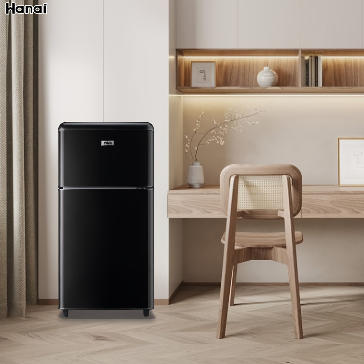 WANAI 3.5 Cu. Ft Mini Fridge with Freezer 2 Doors Mini Fridge Small Refrigerator with Adjustable Thermostat, Shelves Retro Mini Fridge for Dorm, Office, Bedroom, Apartment Black