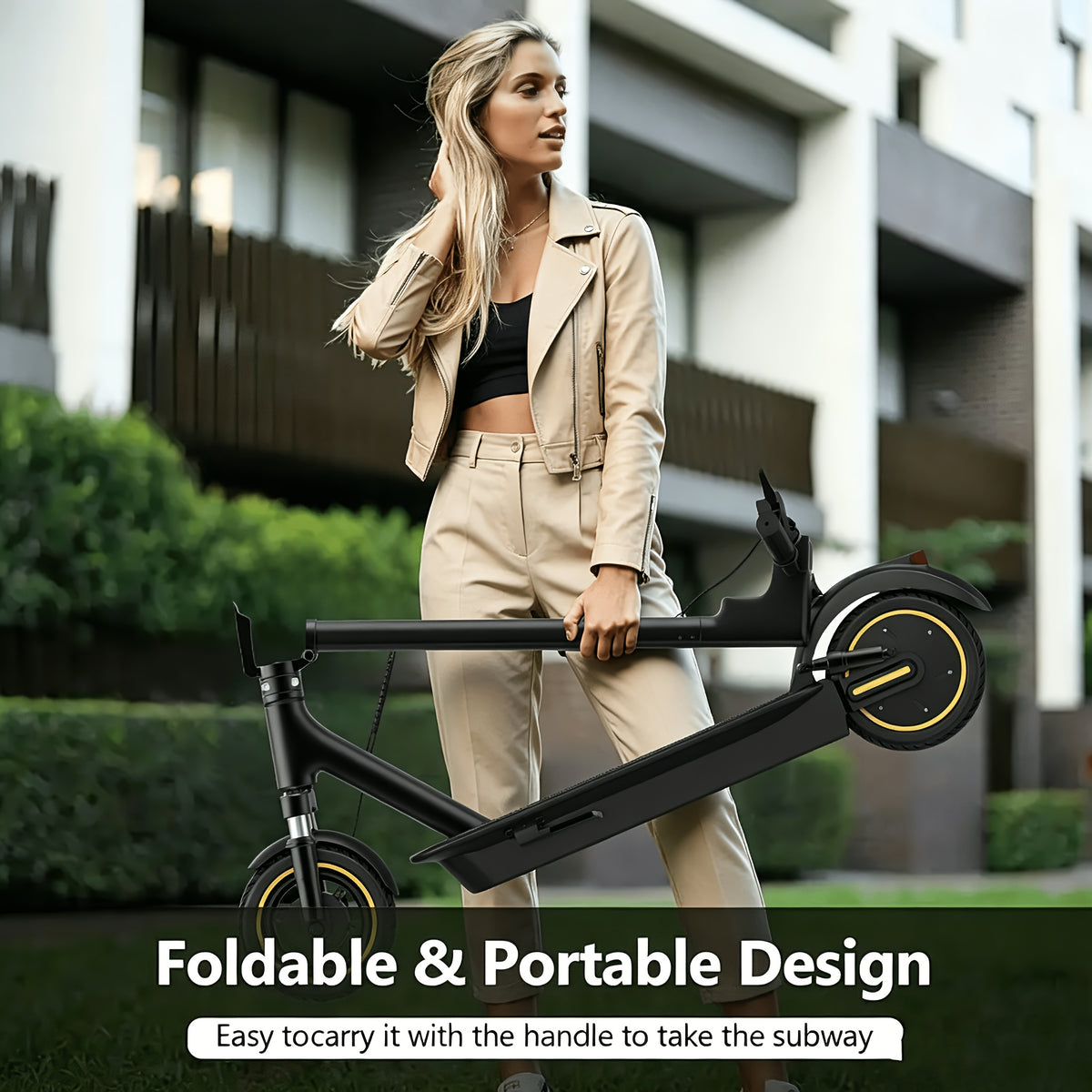 [Electric Scooter] AOVOPRO Folding Adult Electric Scooter, 500W Brushless Motor, 10" Tires, 3-Speed Settings, 21-28 Miles Range, Dual Suspension Dual Shock Absorption And Smart APP Control, Installed Safety Bell, 350 LBS Max Load