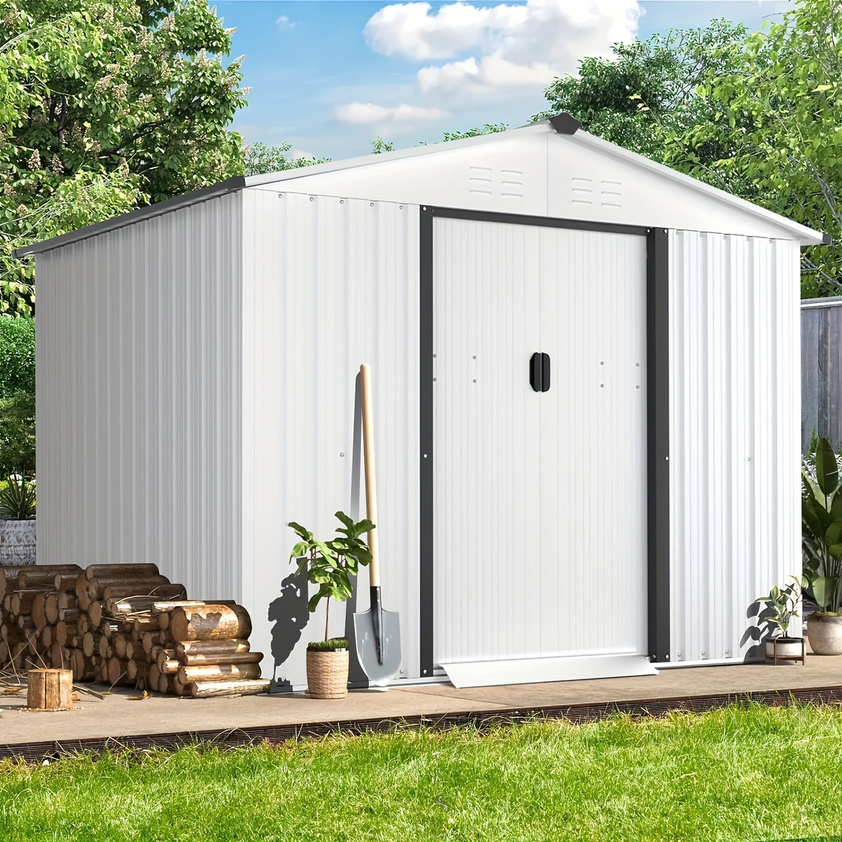 6X8ft Outdoor Garden Storage Shed ，Storage Tool ，with Sliding Door for Lawn Equipment, for Garden Backyard