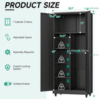 Metal Storage Cabinet with 4 Wheels, 71" H Metal Garage Cabinet, Broom Closet Storage Cabinet with Adjustable Shelves, Tool Storage Cabinets for Garage, Utility Room