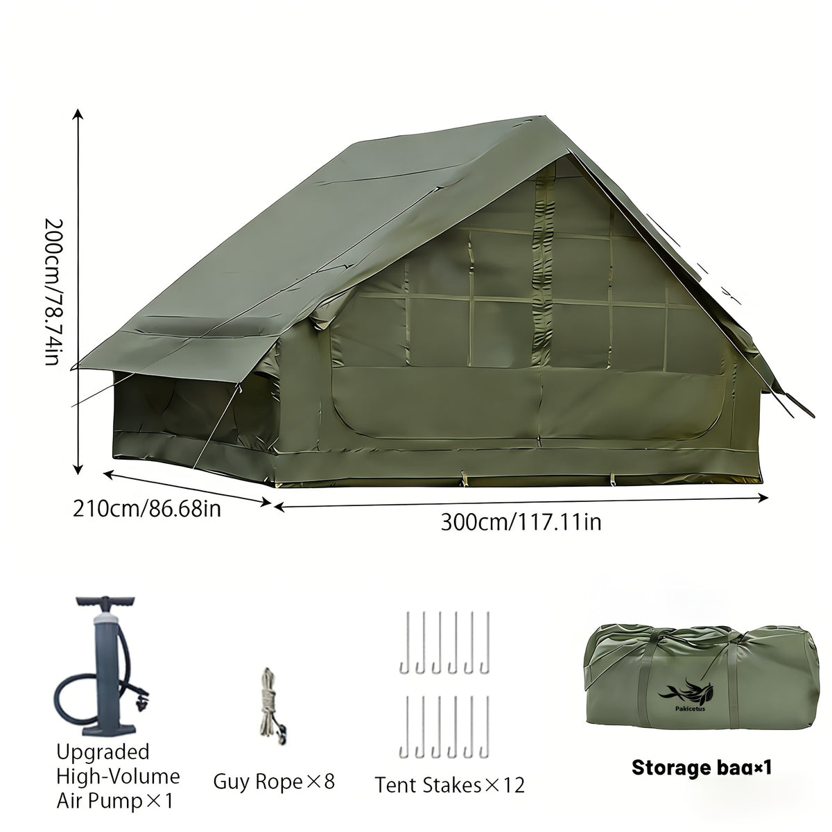 Inflatable Camping Tent for 4-6 Person Family Trips, PAKICETUS Quick-Setup Glamping Shelter with Breathable Mesh