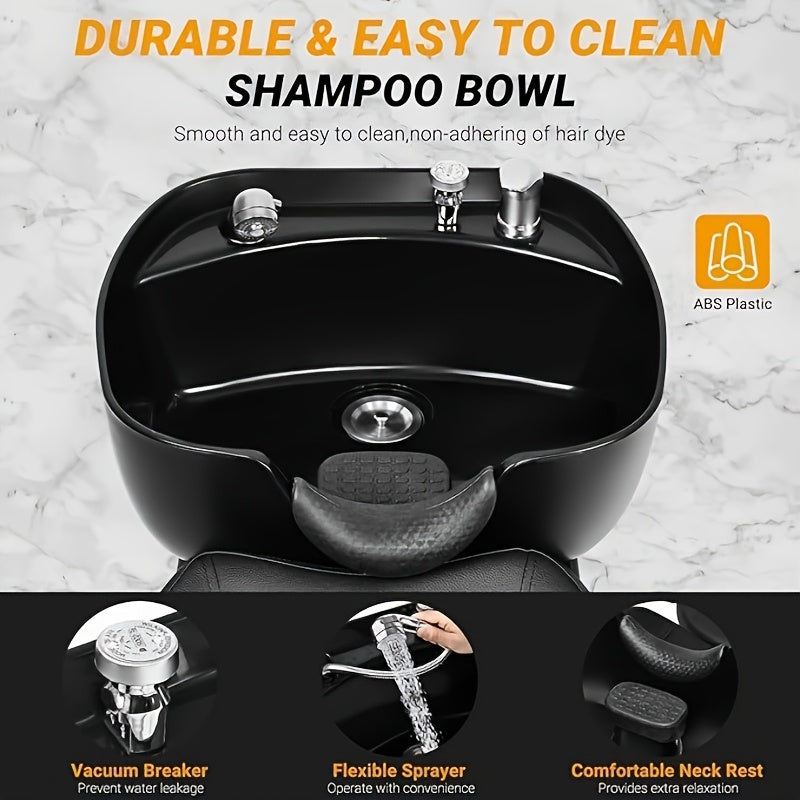 Salon Shampoo Bowl And Chair Combination Featuring a Detachable Footrest, Enhanced Backwash Barber Chair, ABS Plastic Sink Unit with a Separate Footrest for Beauty Spas, Robustly Built Salon Equipment for Barbershops