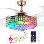42-Inch Crystal Decoration with RGB Ceiling Fan And Light, Supports Infinite Dimming And Light Memory. with Speakers, 6 Speeds Reversible Blades, Flush Mount Chandelier Ceiling Fan Remote Control And APP Convenient Control Way