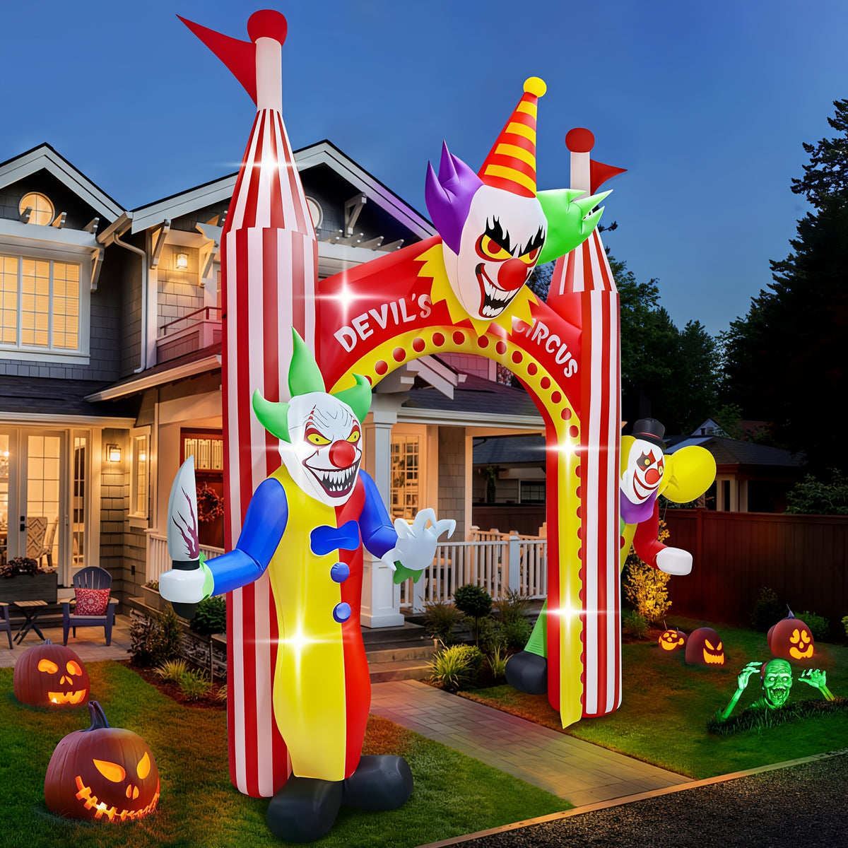 KALOARY Halloween Inflatable Archway 11-13 FT Blow-Up Arch in Witch, Ghost, Castle, Haunted House, Clown, Cemetery, Pumpkin Designs, Some with Built-In Lights, for Yard, Garden, Lawn, Indoor-Outdoor Halloween Party
