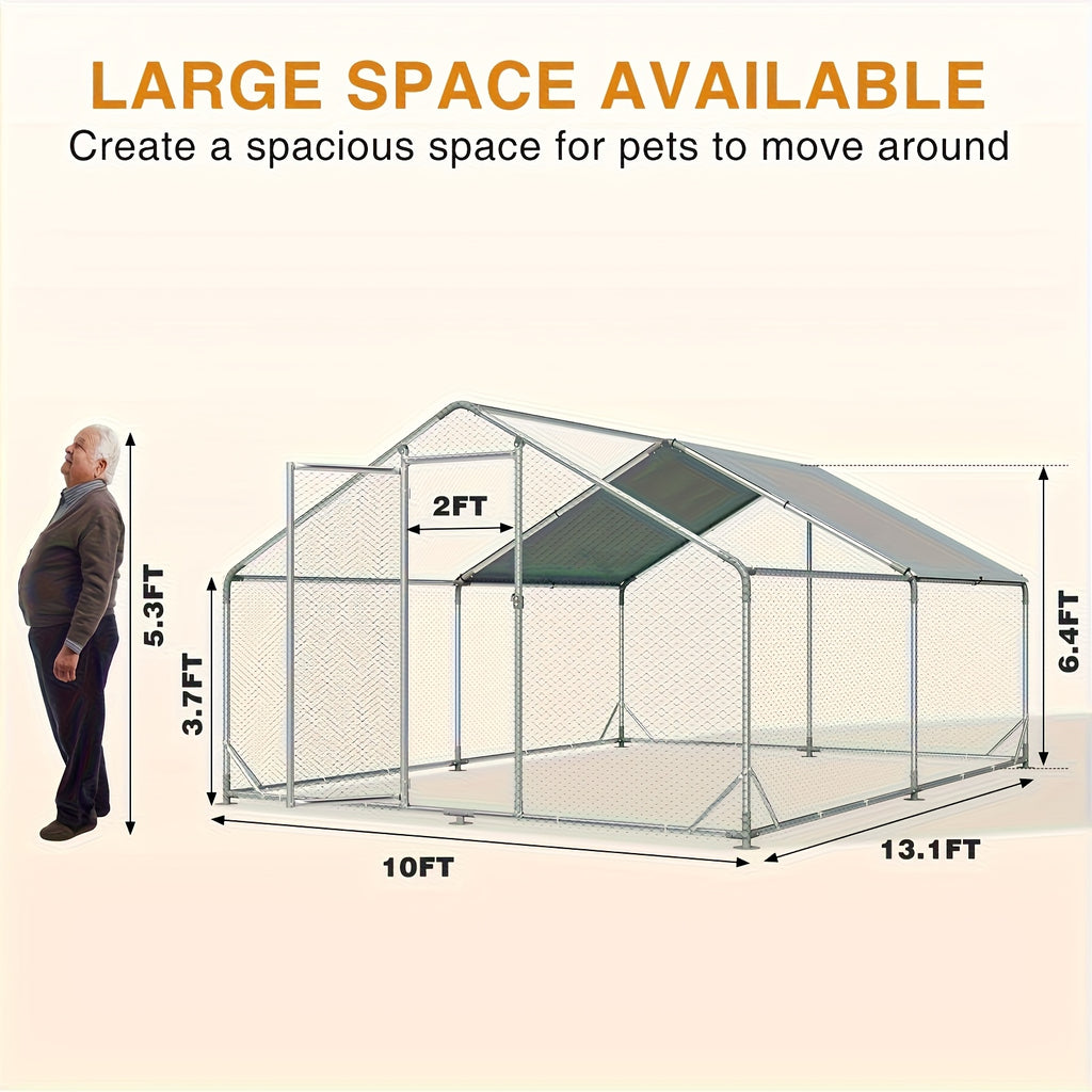 10X13X6.4Ft/10X6.7X6.4Ft Large Metal Chicken Coop with Winter Wrap Cover | Walk-In Chicken Run for Hens/Ducks/Rabbits, All-Weather Poultry Pen with Lock for Outdoor And Backyard, Farm, Duck Rabbit Cage Poultry Pen