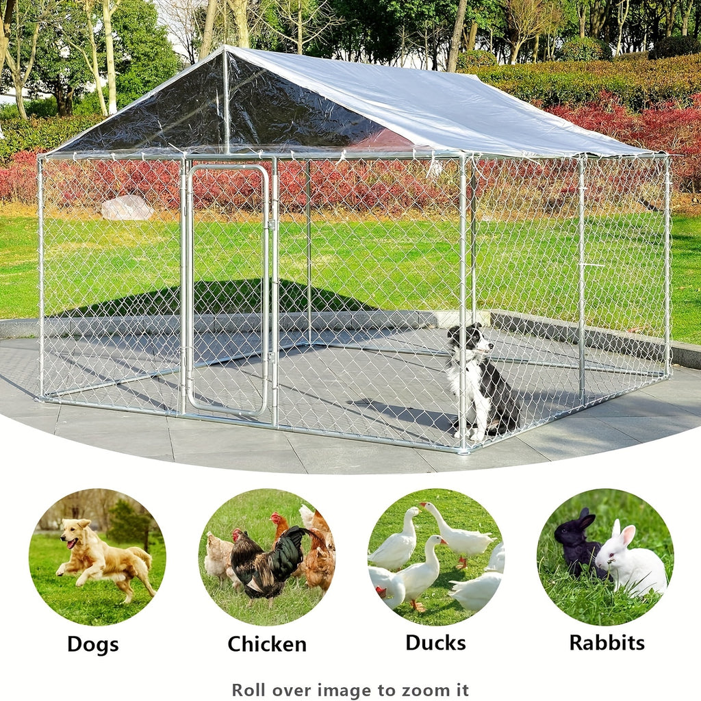 [Heavy Duty Dog Kennel] Dog Kennel Outdoor Large Dog House Outside With Canopy, Heavy Duty Dog Playpen Galvanized Anti-Rust Dog Cage For Farm Backyard Garden (118'' L X 118'' W X 83'' H)