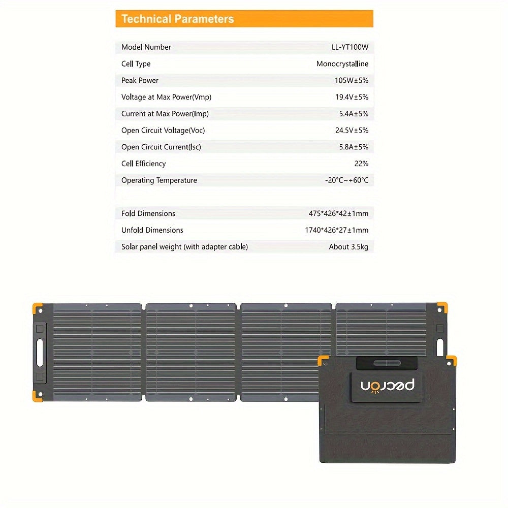 PECRON 100W 19.4V High Conversion Rate with DC5521 Output Connector Portable Monocrystalline Solar Panel, Ultralight Foldable Solar Panel Kit, High Efficiency Solar Charger for Outdoor Camping Home Backup Emergency RV Off-Grid