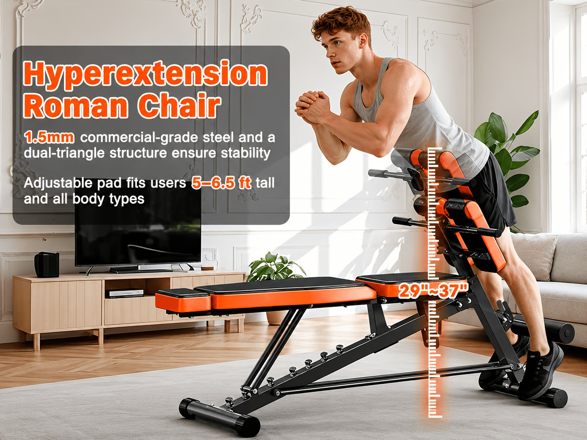 Home Gym Weight Bench, 5-In-1 Adjustable Workout Bench for Abs, Back, Glutes And Core Training, Heavy Duty 1000LBS Capacity