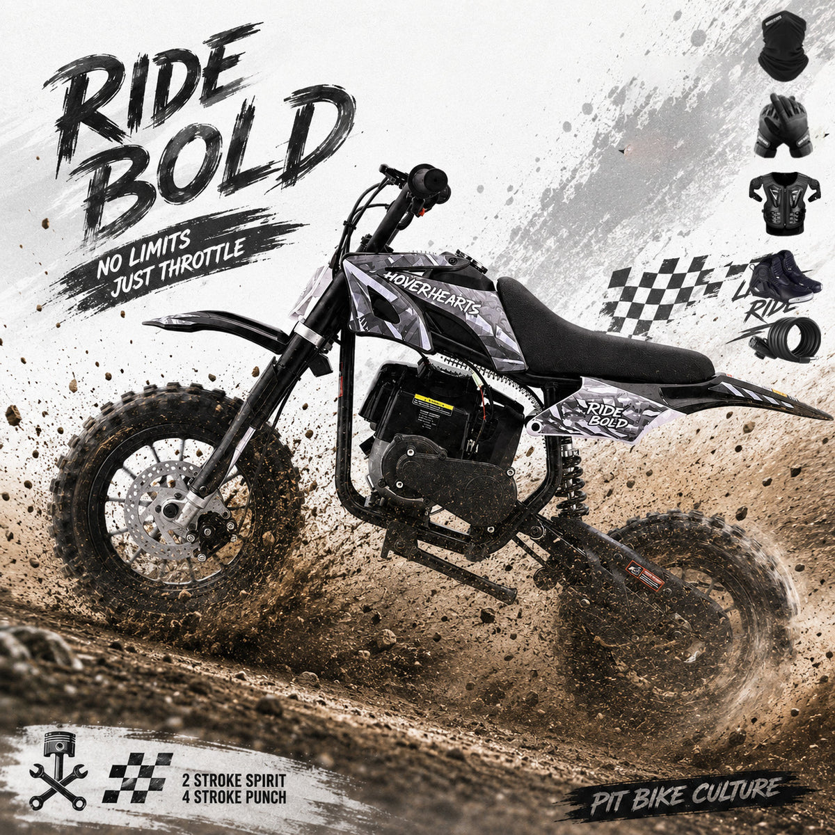 Mini Dirt Bike, 49 CC 2-Stroke Gas Bike (Model :DB001) with Off-Rode Tire, Suspensions, Disc Brakes, Max Load 160Lbs, Up to 20Mph-Included: gloves, face mask, cycling protective gear, cycling boots, and anti-theft lock.
