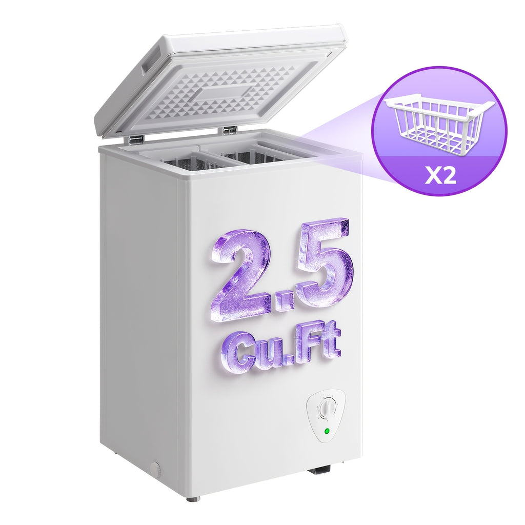 3.5/2.5 Cubic Feet Chest Freezer with 2 Removable Baskets Free Standing Top Open Door Compact Deep Freezer with Adjustable Temperature for Home, Kitchen, Office, Bar