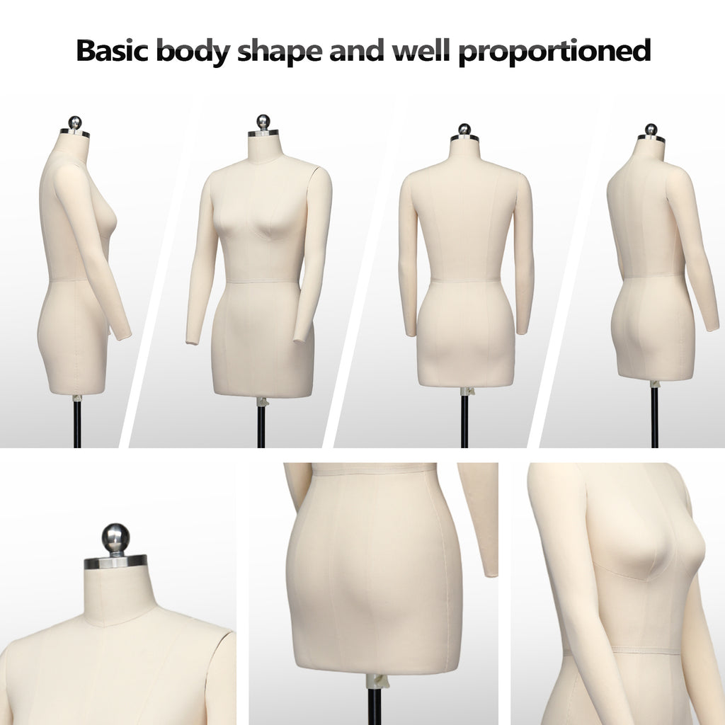 Bonnlo Female Sewing Mannequin, Size 6 Professional Dress Form for Display and Tailor Design, Height Adjustable Torso with Stable Metal Base