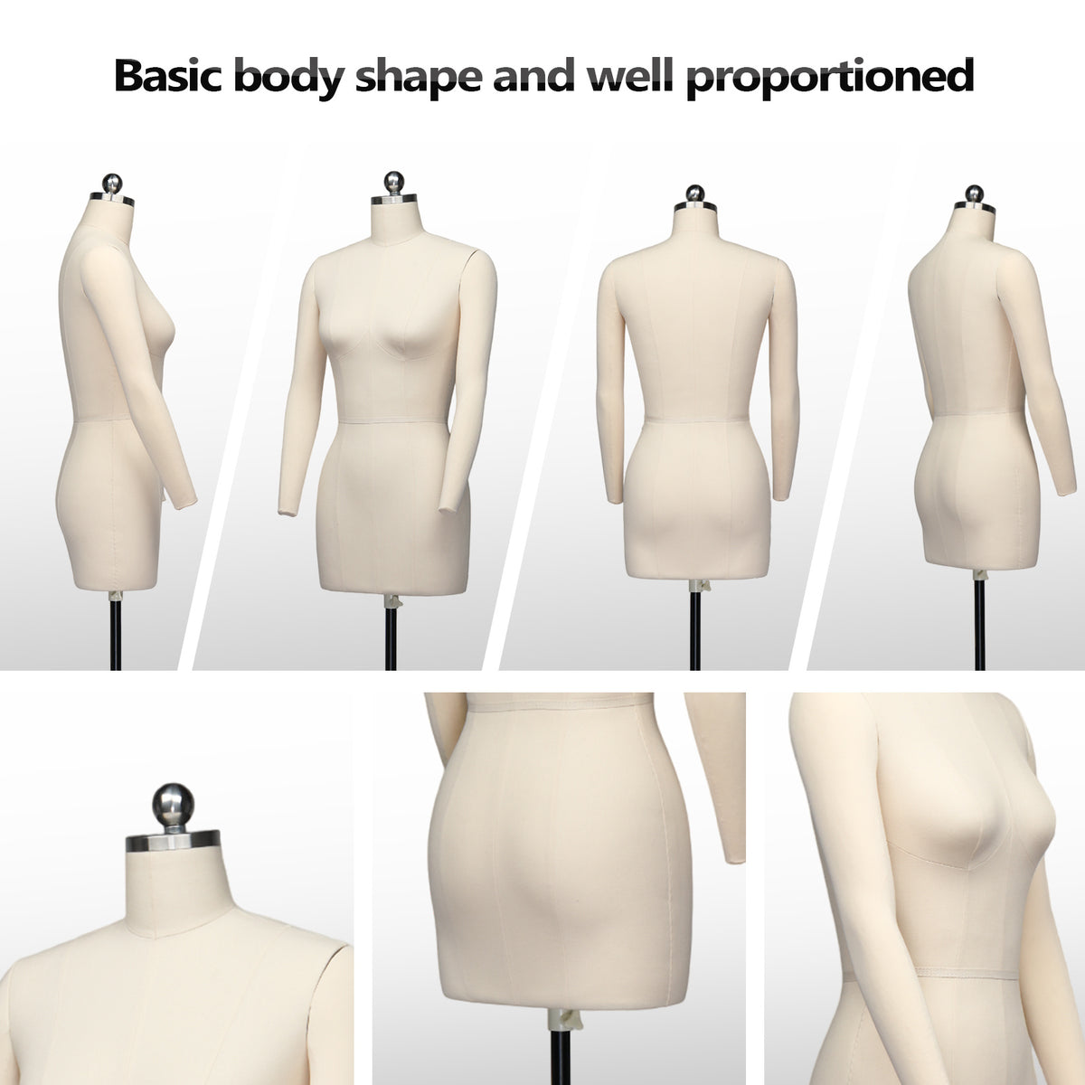 Bonnlo Female Sewing Mannequin, Size 6 Professional Dress Form for Display and Tailor Design, Height Adjustable Torso with Stable Metal Base