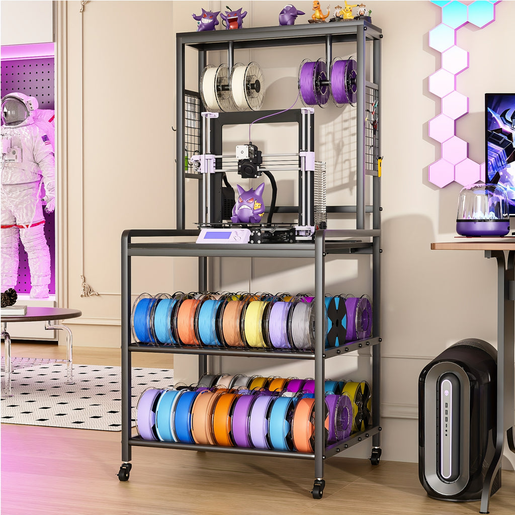 Printer Stand with Charging Station, Large 3D Printer Table with Filament Storage, Heavy Duty Rolling 3d Printing Stand Filament Organizer with 4-Tier Storage for Workshop/Office/Garage
