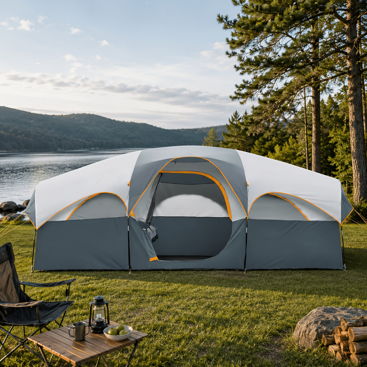 8-Person Family Camping Tent with Removable Two-Room Divider for Quick Outdoor Setup and Open Views