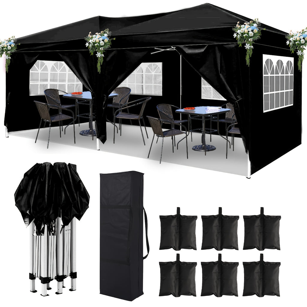 10x20ft Pop Up Canopy with 6 Sidewalls, Setup Canopy Tent with 6 Sandbags, Waterproof Shade 10x20, Outdoor Canopies for Parties Weddings Backyard Waterproof Commercial Instant
