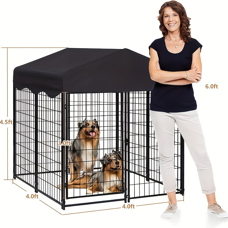 Sturdy Canine Crate, Metallic Animal Shelter And Outdoor Pet Area Featuring a Canopy, Food Dish, Secure Locking Gate, Easy Setup, Perfect for Dogs, Felines, Chickens, And Ducks, Without Battery