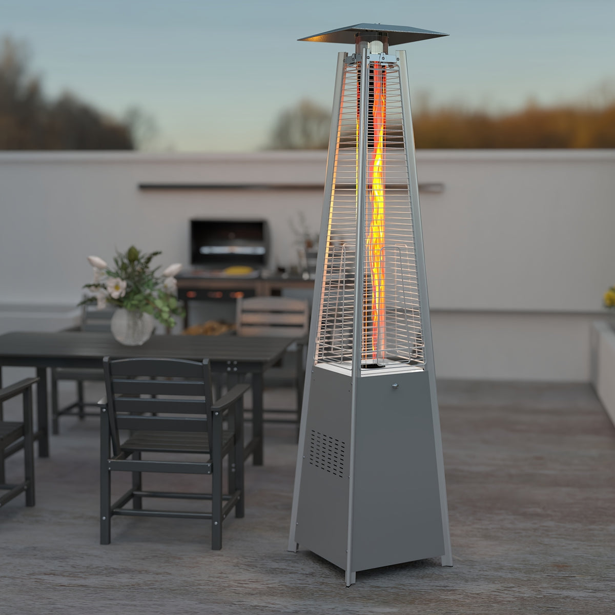 Patio Heater, 2in 1Patio Propane Heater 48, 000 Btu Patio Outdoor Heater, Quartz Glass Tube Propane Heater with Cover And Gloves, Wheels And Ground Nail