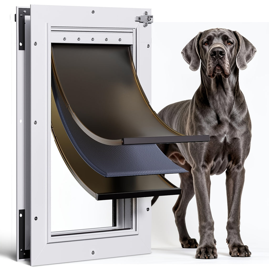 Extra Large Dog Door For Door All Aluminum Alloy 3 Flaps White, Heavy Duty XL Dog Door For Dogs, Large Pet Door, With Insulation Flap And Lockable Closing Panel, Durable Rust Resistant, For Pet Up To 220lbs