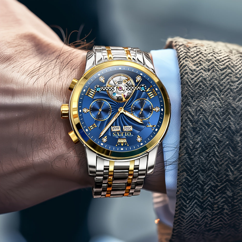 OLEVS Men'S Mechanical Watch - Automatic Movement Stainless Steel Large Dial, Luminous Dual Calendar Business Casual Dress Multifunctional Wristwatch Relojes Para Hombre Without Box, Without Battery