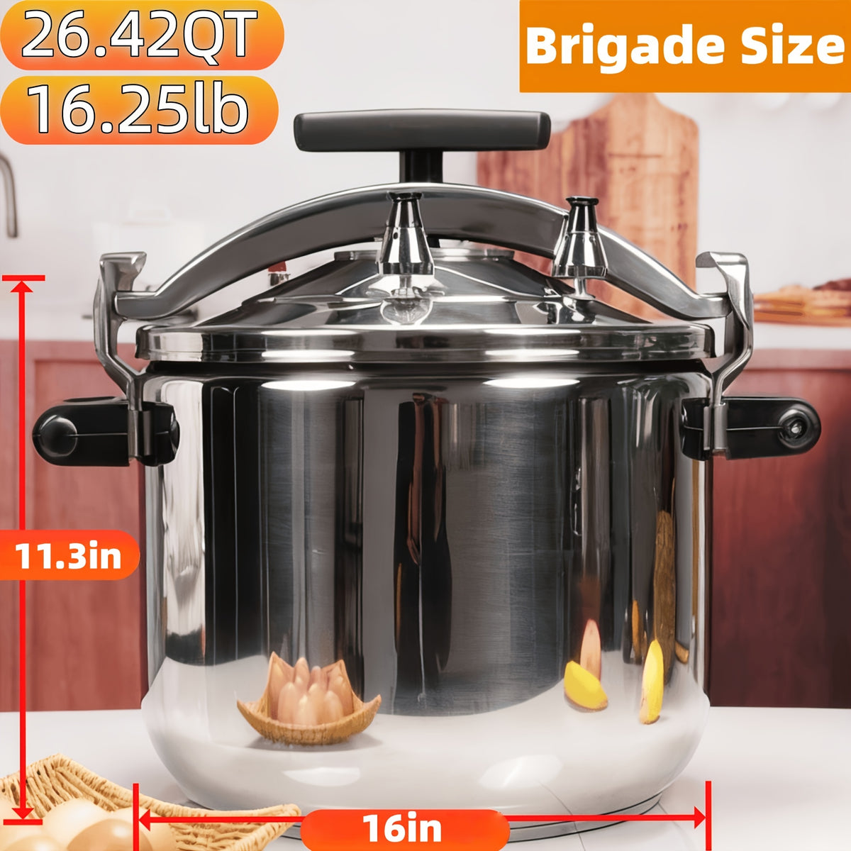 Commercial 26.5 Qt Stainless Steel Pressure Cooker -for Restaurant & Hotel Kitchens, Induction/Gas
