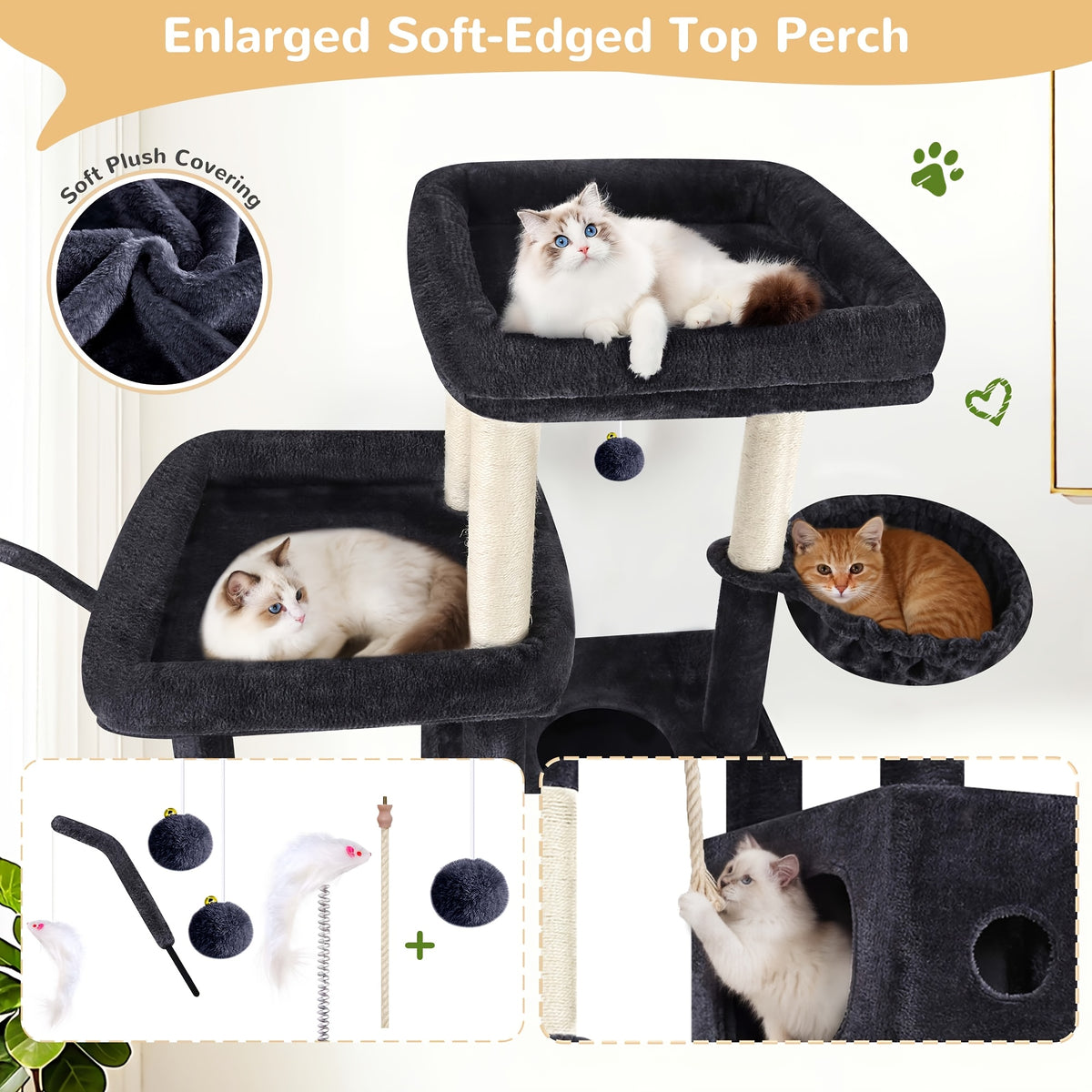 Globlazer 81 Inch Heavy-Duty Multi-Level Cat Tree Tower Suitable for Large Cats & Maine Coon, 2 Condos, 7 Sisal Posts with Scratching Board, 3 Hammocks, Beige Cat Furniture for 4+ Cats, Climbing Activity for Kittens