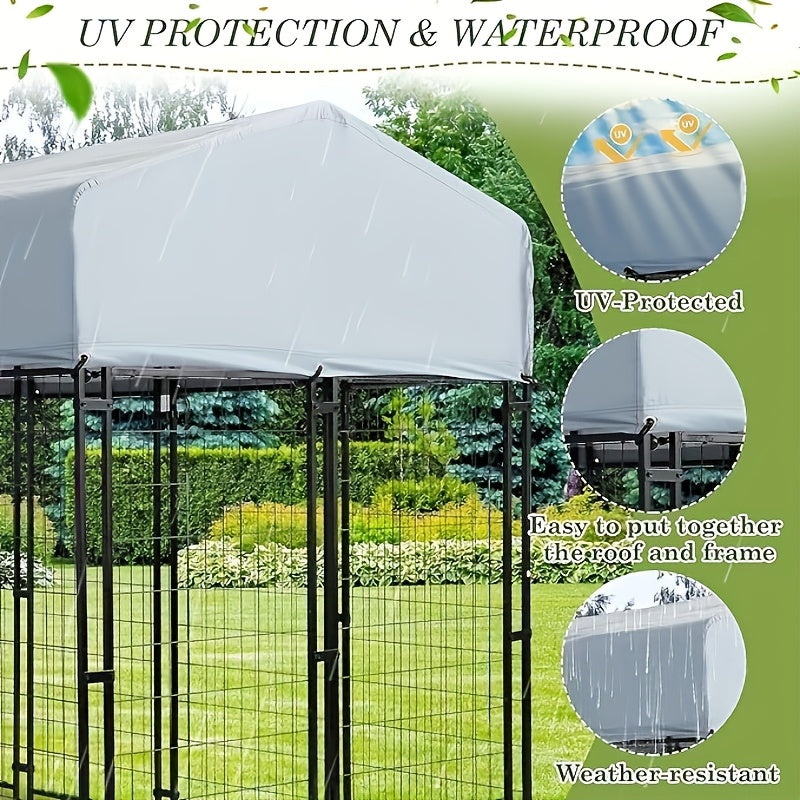 8x4x6 FT Outdoor Dog Kennel With Roof, Heavy Duty Dog Cage For Large Dogs, Outside Dog Enclosure With 2 Rotating Dog Bowls, Welded Wire Steel Dog Run Playpen Fence With Secure Lock