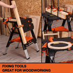 Portable Folding Work Table Pony, 2-in-1 as Sawhorse & Workbench, Load Capacity 1000 lbs-Sawhorse & 500 lbs-Workbench, 31" W×25" D×25"-32"H, with 4pcs Clamps, 4pcs Bench Dogs, 2pcs Safety Straps