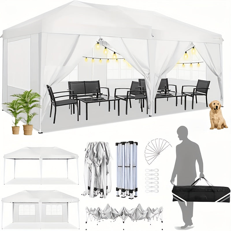 10X20Ft Heavy Duty Canopy, Pop-Up Design with 6 Side Walls, Suitable for Party Events Weddings, Roller Pack, Upgraded Thickened Hexagonal Legs