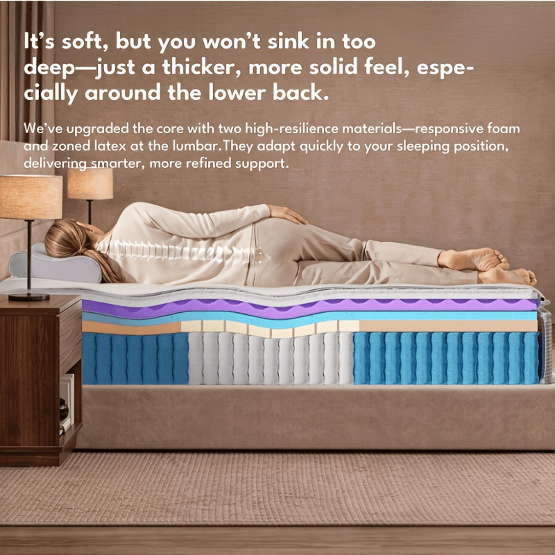 Queen Size 12/14 Inch Mixed Mattress Box - Memory And Spring Bed with Sports Isolation, Medium Hardness, Allergy Resistant Mattress Box Design, No Bedbox/Base Required, Easy to Install (Suitable for Full/Queen/King Sizes)
