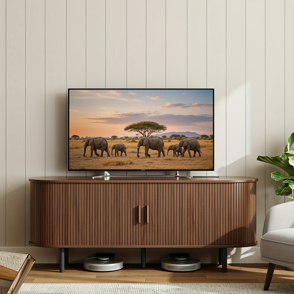 PAZCASA 70.8 Inch/55 Inch TV Stand with Power Outlet for Tvs Up to 75 Inches, Entertainment Center with Storage And Adjustable Shelves, Modern Media Console with Sliding Doors for Living Room, Walnut/Black/Oak