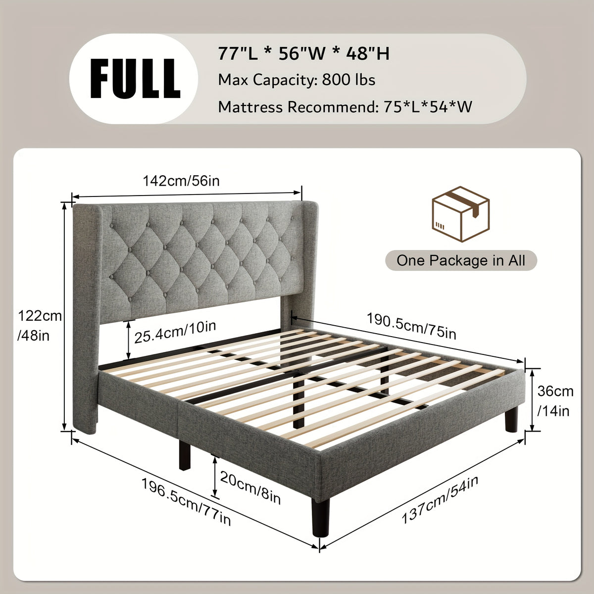 Valnase Modern Style Platform Bed Frame with 24"H Button Tufted Headboard, Solid Wood Slats Support, Artistic Legs Design - Dark Grey/Light Grey/Black Linen & White Velvet Options, Bed Frame for Home Bedroom
