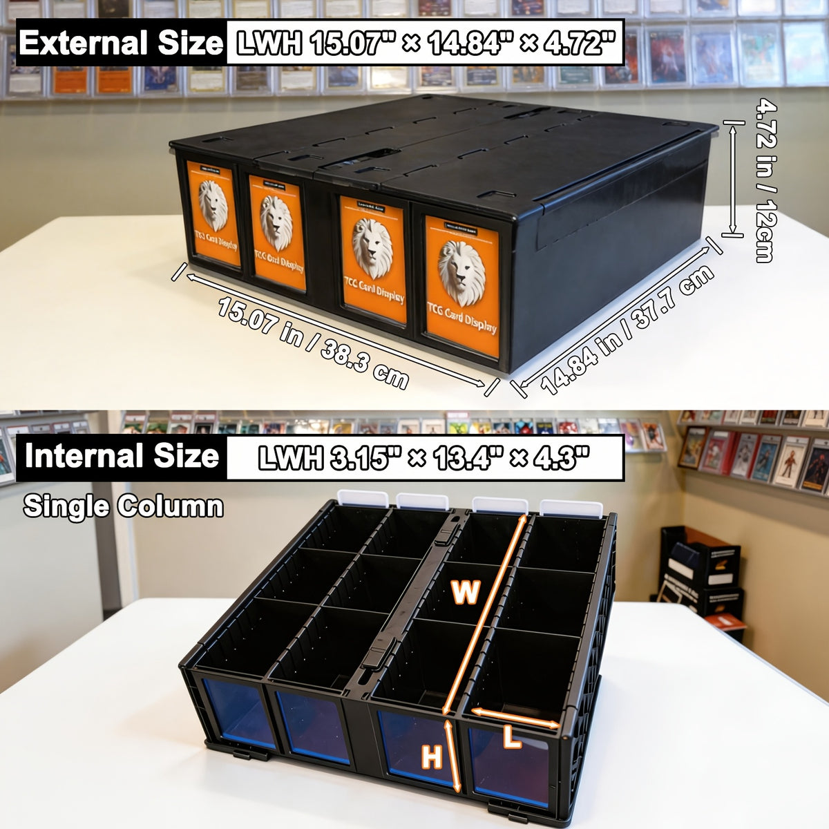 Collectible Card Box (4pcs, Black) Holds 3200 Cards Each Includes 8 Dividers And 8 Top Hard Sleeves Per Card Storage Box for PTCG & Sports Cards