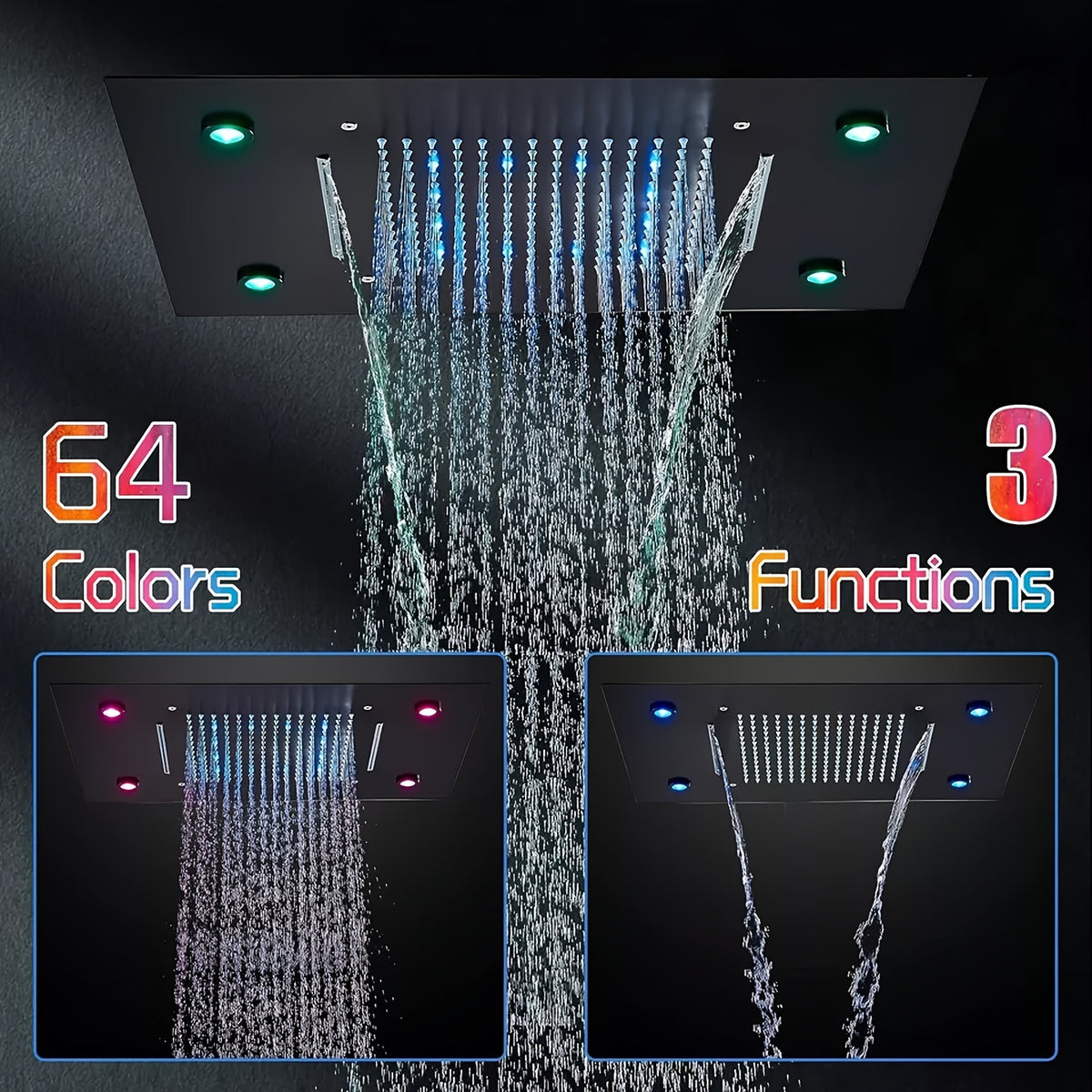 Thermostatic Shower System Set, Featuring a 14X20 Inch LED High-Pressure Rainfall Shower Head, a Luxurious Bathroom Combo with a Handheld Sprayer And Six Massage Body Jets, Including Rough-In Valve Body And Trim, Bathroom Additions in Matte Black