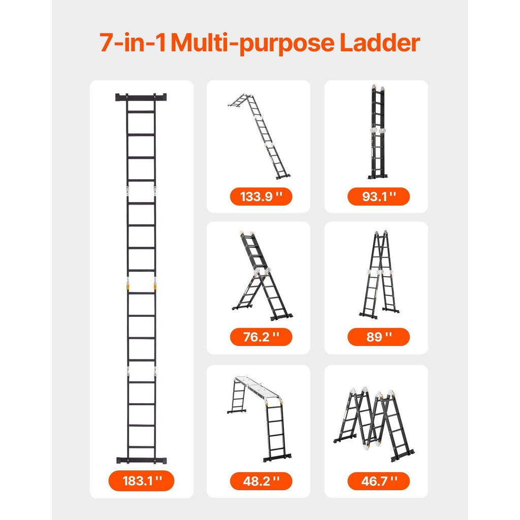 VEVOR Multi-Purpose Folding Ladder 7-in-1 3/4/5 Step 15.5ft with Scaffolding Plank/No accessories