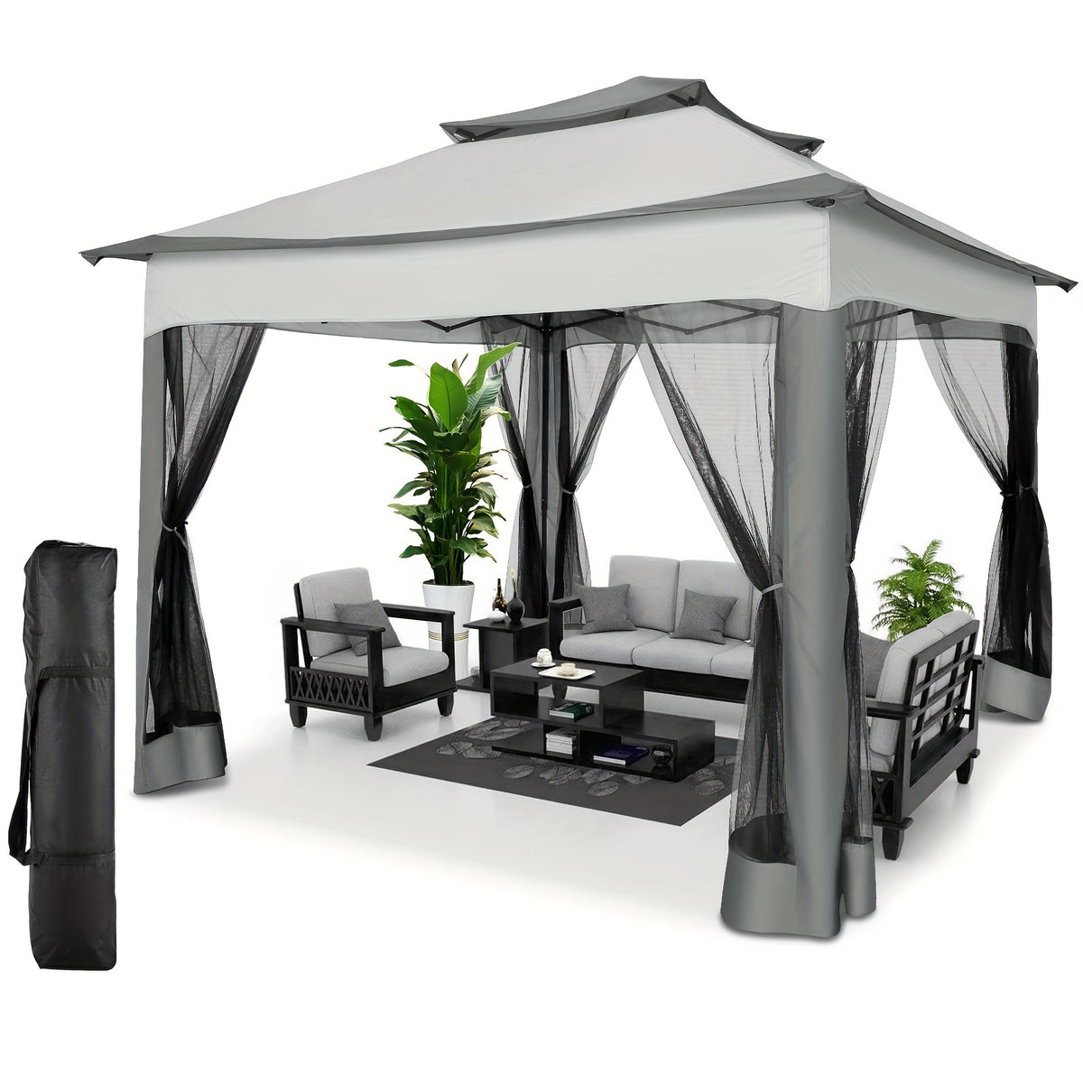 Tooluck 10X10Ft Outdoor Gazebo with Mosquito Netting And Double Roof, Easy Set Water-Resistant Metal Gazebo with Alloy Frame, for Gardens, Lawns & Backyard