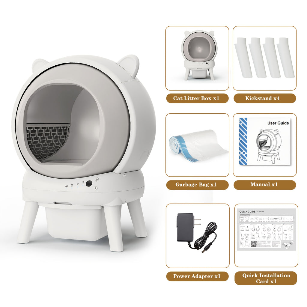 18.49gal Self Cleaning Litter Box, Automatic Cat Litter Box for Multi Cats, Auto Litter Box Robot with APP Control, Dual Safety Sensors, Odor Control&Low Noise, Cat Ears Design, Without Battery