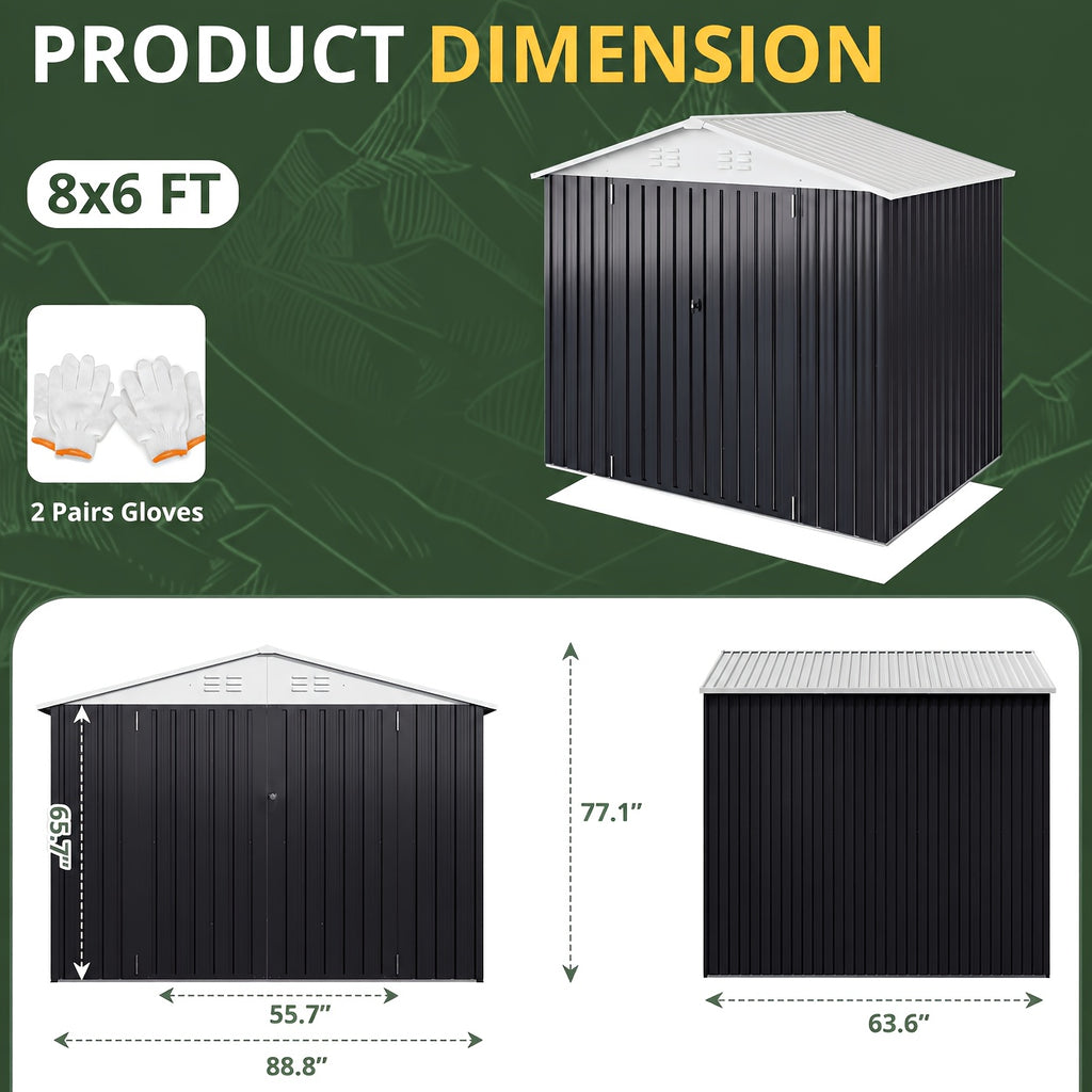 Metal Storage Shed, Large Outdoor Shed With Updated Frame Structure, Garden Tool Sheds For Backyard Patio Lawn, Grey