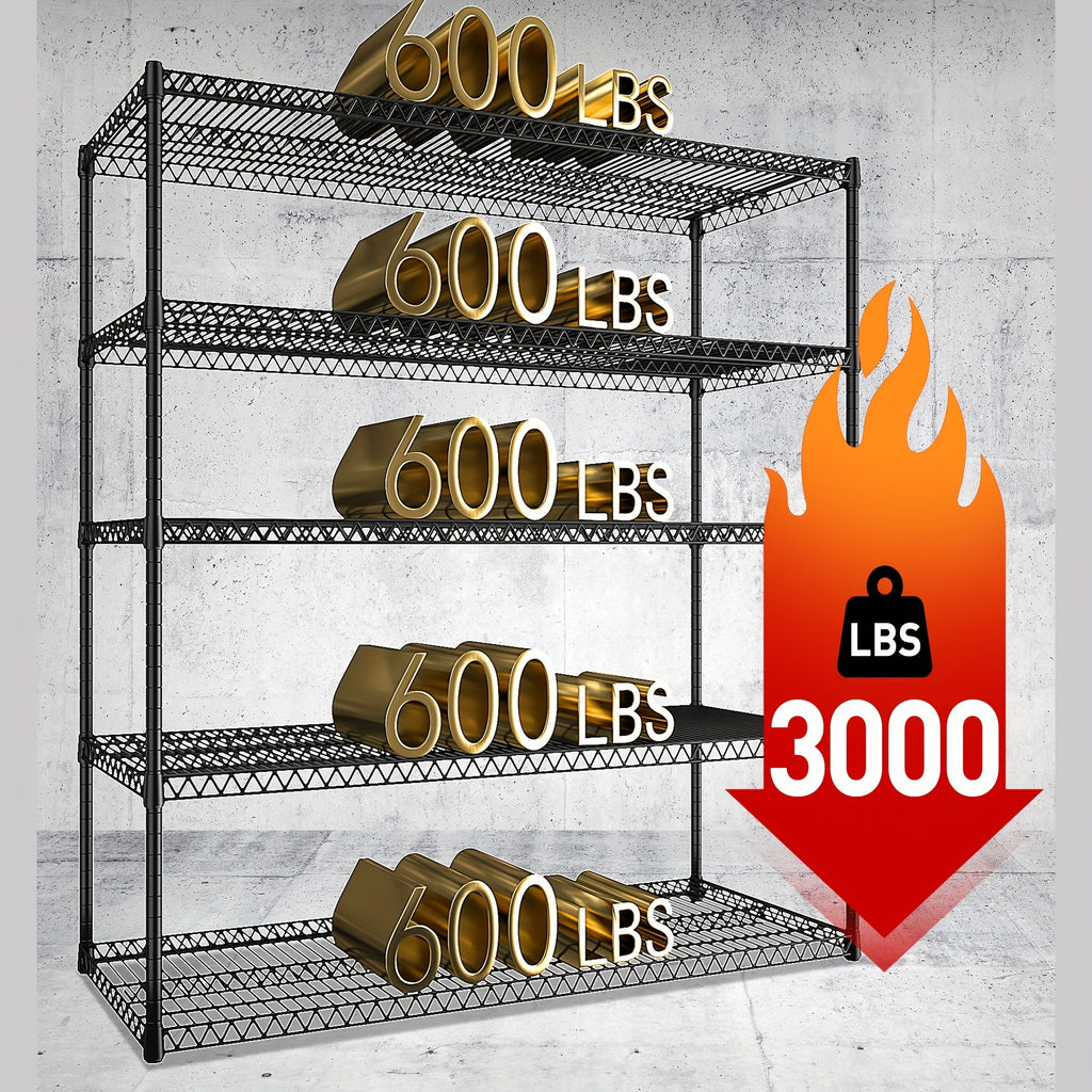 REIBII Storage Shelves 3200 LBS Capacity Wire Shelving with Wheels Heavy Duty Metal Shelf for Warehouses, Garage, Kitchens, School, Commercial Shelf, 73" H X 60" W X 18" D, Standing Shelf